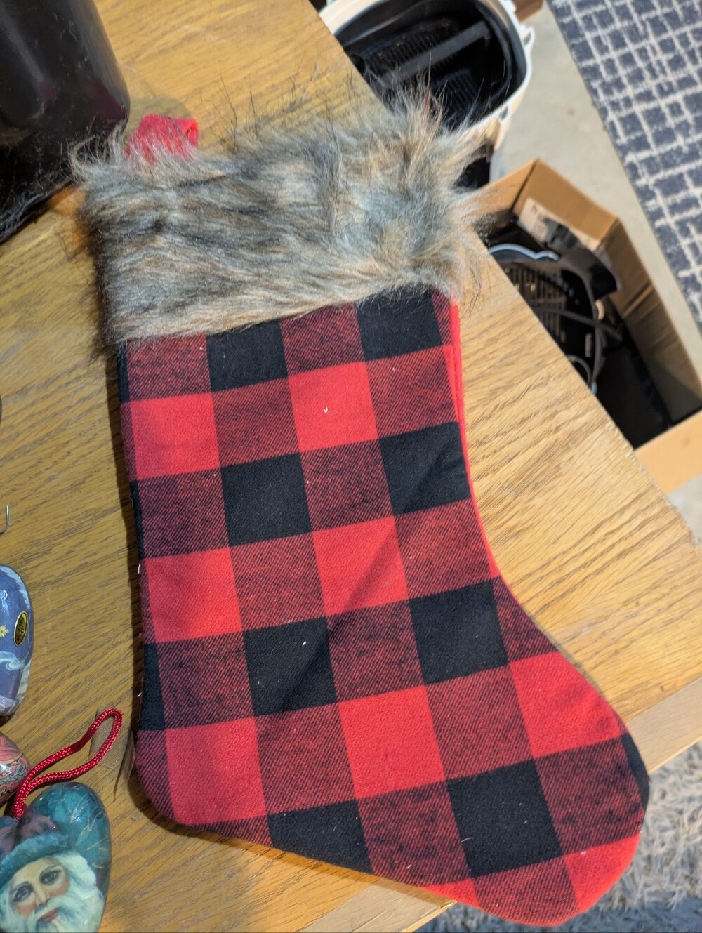 Kids Buffalo Plaid Holiday Stocking with Faux Fur Cuff